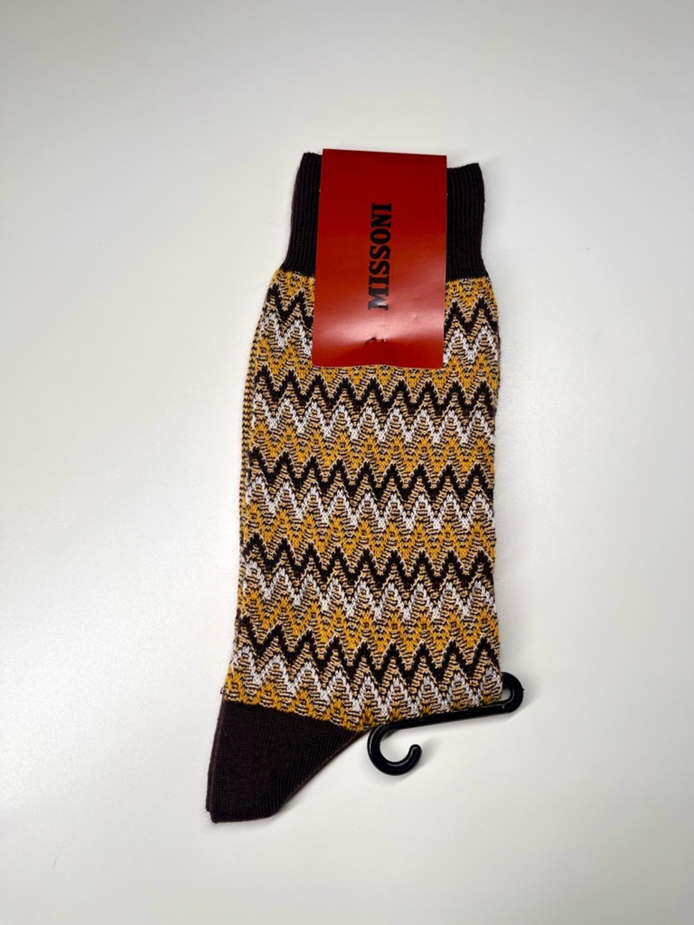 Missoni Men's Mustard Zigzag Pattern Italian Designer Dress Socks